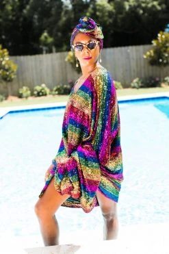 Fringe Co Rainbow Stripe Sequin Short Caftan Caftan Club Collection 34 Fringe Co Rainbow Stripe Sequin Short Caftan Caftan Club Collection
