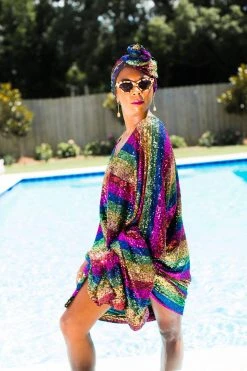 Fringe Co Rainbow Stripe Sequin Short Caftan Caftan Club Collection 36 Fringe Co Rainbow Stripe Sequin Short Caftan Caftan Club Collection