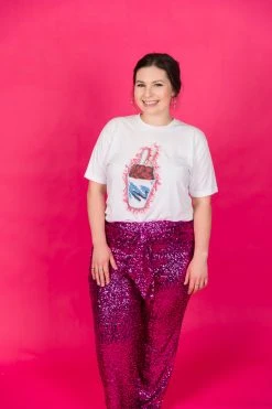Fringe Co Bright Pink High Waisted Sequin Party Pant 14 Fringe Co Bright Pink High Waisted Sequin Party Pant