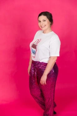 Fringe Co Bright Pink High Waisted Sequin Party Pant 16 Fringe Co Bright Pink High Waisted Sequin Party Pant