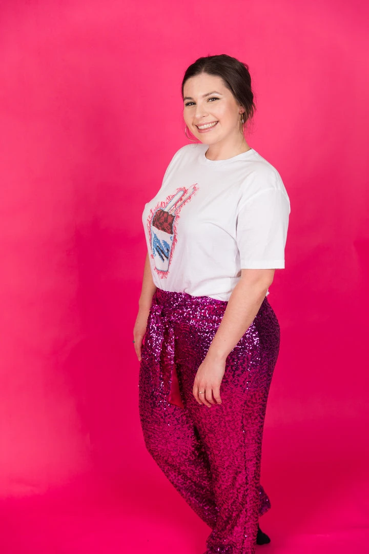 Fringe Co Bright Pink High Waisted Sequin Party Pant 5 Fringe Co Bright Pink High Waisted Sequin Party Pant