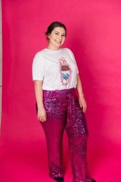 Fringe Co Bright Pink High Waisted Sequin Party Pant 18 Fringe Co Bright Pink High Waisted Sequin Party Pant