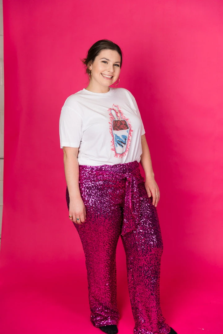 Fringe Co Bright Pink High Waisted Sequin Party Pant 7 Fringe Co Bright Pink High Waisted Sequin Party Pant