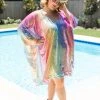 Fringe Co Caftan Club Collection Rainbow Ombre Sequin Short Caftan