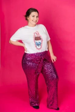 Fringe Co Bright Pink High Waisted Sequin Party Pant 19 Fringe Co Bright Pink High Waisted Sequin Party Pant