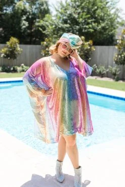 Fringe Co Caftan Club Collection Rainbow Ombre Sequin Short Caftan