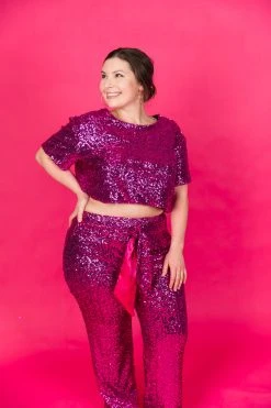 Fringe Co Bright Pink High Waisted Sequin Party Pant 21 Fringe Co Bright Pink High Waisted Sequin Party Pant