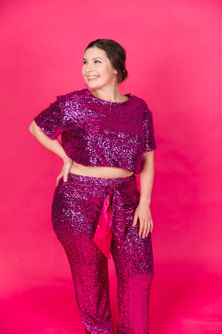 Fringe Co Bright Pink High Waisted Sequin Party Pant 10 Fringe Co Bright Pink High Waisted Sequin Party Pant