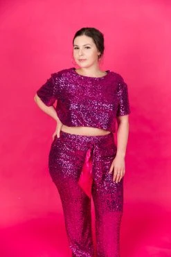 Fringe Co Bright Pink High Waisted Sequin Party Pant