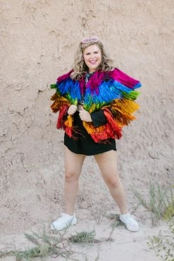 Fringe Co Totally Tinsel Collection The Rebel Rainbow Tinsel Fringe Jacket