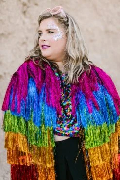Fringe Co Totally Tinsel Collection The Rebel Rainbow Tinsel Fringe Jacket