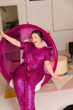 Fringe Co Bright Pink Sequin Crop