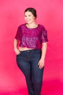 Fringe Co Bright Pink Sequin Crop