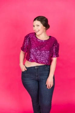 Fringe Co Bright Pink Sequin Crop