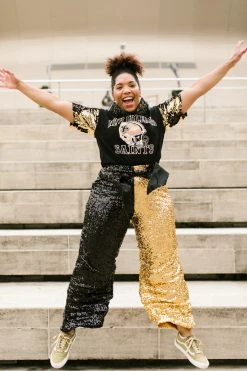 Fringe Co Black And Gold High Waisted Sequin Pants Sequin Collection