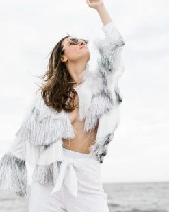 Fringe Co The Princess White And Silver Totally Tinsel Fringe Jacket