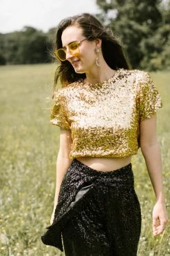 Fringe Co Gold Sequin Crop Top Sequin Collection