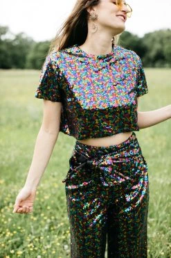 Fringe Co Rainbow Sequin Crop Top