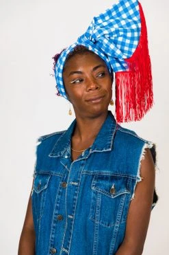 Fringe Co Blue And White Check With Red Fringe Trim Party Wrap Party Wraps