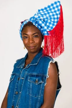 Fringe Co Blue And White Check With Red Fringe Trim Party Wrap Party Wraps