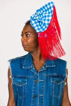 Fringe Co Blue And White Check With Red Fringe Trim Party Wrap Party Wraps