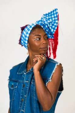 Fringe Co Blue And White Check With Red Fringe Trim Party Wrap Party Wraps