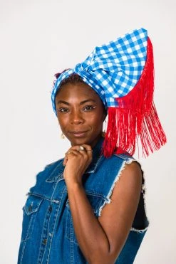 Fringe Co Blue And White Check With Red Fringe Trim Party Wrap Party Wraps