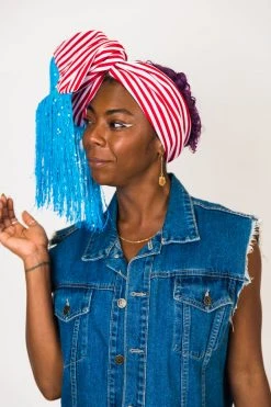 Fringe Co Party Wraps Red And White Stripe With Blue Sequin Fringe Trim Party Wrap