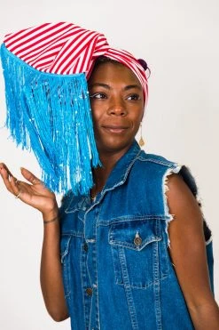 Fringe Co Party Wraps Red And White Stripe With Blue Sequin Fringe Trim Party Wrap