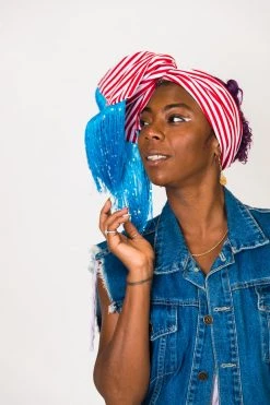 Fringe Co Party Wraps Red And White Stripe With Blue Sequin Fringe Trim Party Wrap