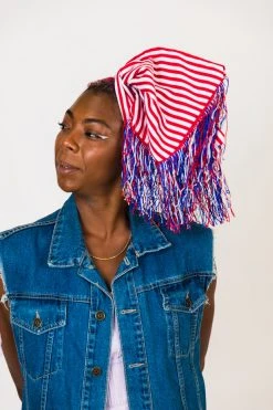 Fringe Co Red And White Stripe With Red, White And Blue Fringe Trim Party Wrap Party Wraps