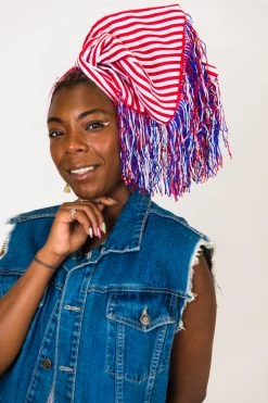 Fringe Co Red And White Stripe With Red, White And Blue Fringe Trim Party Wrap Party Wraps