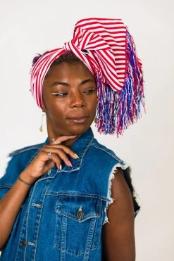 Fringe Co Red And White Stripe With Red, White And Blue Fringe Trim Party Wrap Party Wraps