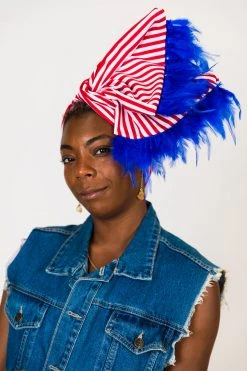 Fringe Co Red And White Stripe With Blue Feather Trim Party Wrap Party Wraps