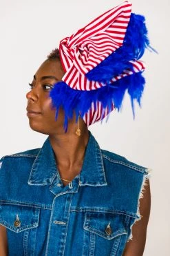 Fringe Co Red And White Stripe With Blue Feather Trim Party Wrap Party Wraps