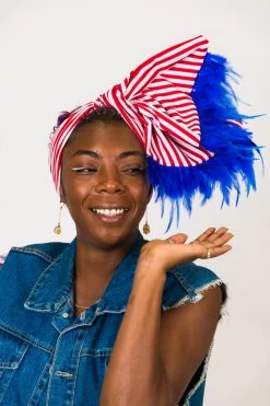 Fringe Co Red And White Stripe With Blue Feather Trim Party Wrap Party Wraps