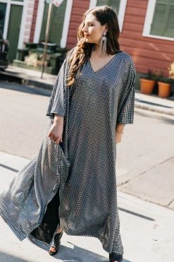 Fringe Co Caftan Club Collection Big Silver Holographic Dot Long Caftan
