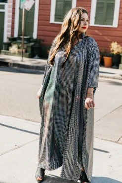 Fringe Co Caftan Club Collection Big Silver Holographic Dot Long Caftan