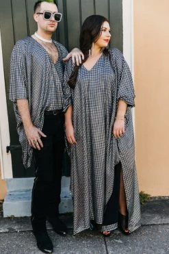 Fringe Co Caftan Club Collection Big Silver Holographic Dot Long Caftan