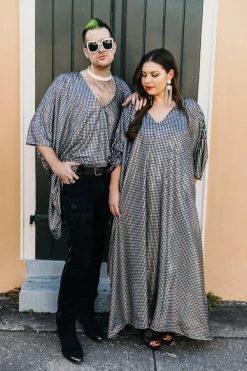 Fringe Co Caftan Club Collection Big Silver Holographic Dot Long Caftan