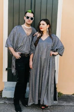 Fringe Co Caftan Club Collection Big Silver Holographic Dot Long Caftan