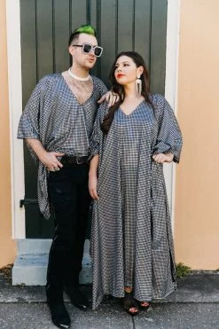 Fringe Co Caftan Club Collection Big Silver Holographic Dot Long Caftan