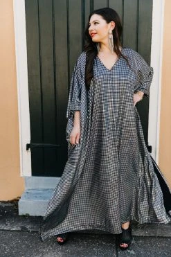 Fringe Co Caftan Club Collection Big Silver Holographic Dot Long Caftan