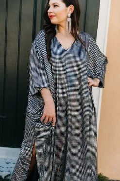 Fringe Co Caftan Club Collection Big Silver Holographic Dot Long Caftan