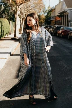 Fringe Co Caftan Club Collection Big Silver Holographic Dot Long Caftan