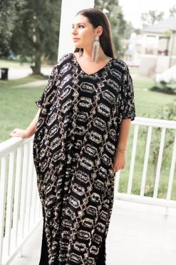 Fringe Co Black Diamond Embroidered Long Caftan Caftan Club Collection
