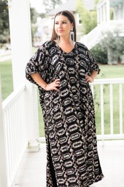 Fringe Co Black Diamond Embroidered Long Caftan Caftan Club Collection