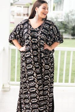 Fringe Co Black Diamond Embroidered Long Caftan Caftan Club Collection