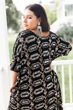 Fringe Co Black Diamond Embroidered Long Caftan Caftan Club Collection
