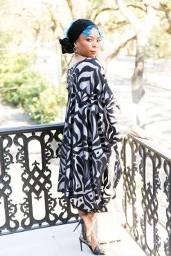 Fringe Co Black Flocked Embroidered Short Caftan Caftan Club Collection